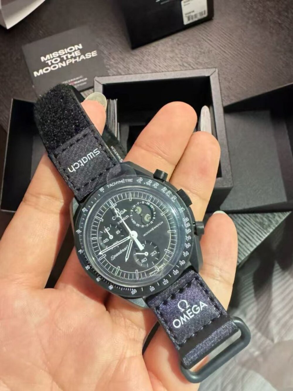 Swatch Omega Bioceramic Moonswatch Mission To Moonphase Snoopy Black